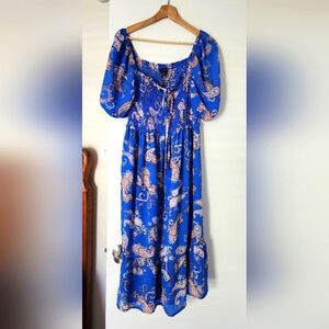 Smocked blue midi dress